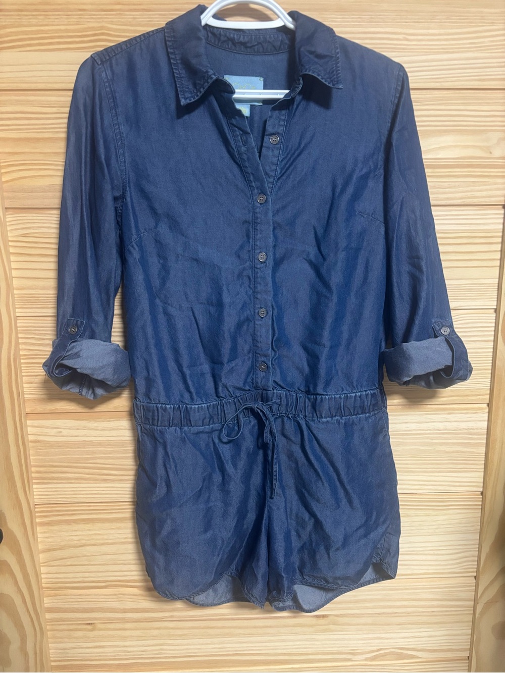 CeCe Indigo Chambray Button-Front Romper